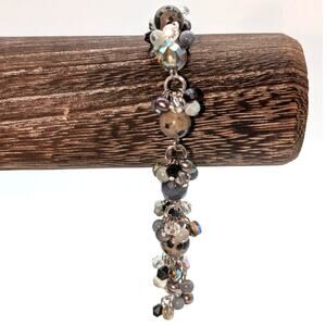 Little Bit of Everything Stone Crystal Pearl Bead Dangle Silver Tone Bracelet